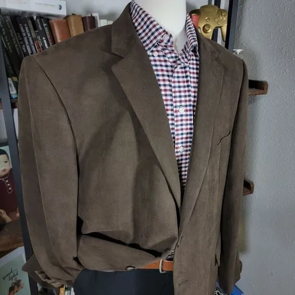 Andrew Fezza BAXTER Men's Suede Sport Coat Blazer Two Button Brown Polyester 52R